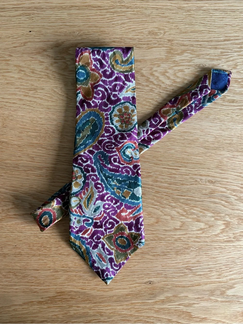 Vtg Liberty of London Silk Tie Paisley Purple Blue Geometric Mens Necktie 3.5